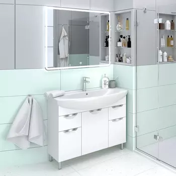 Мебель для ванной Emmy Милли 105 напольная, 2 ящика, 3 двери, белая (раковина Элеганс 105)