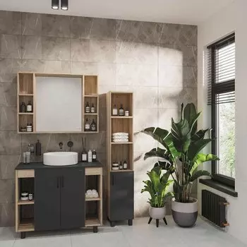 Мебель для ванной Grossman Флай 100 со столешницей, дуб сонома/серая