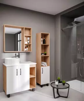 Мебель для ванной Grossman Флай 80 со столешницей, дуб сонома/белая