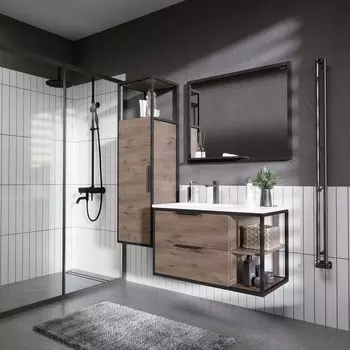 Мебель для ванной Grossman Лофт 90 подвесная, 2 ящика, веллингтон/металл черный