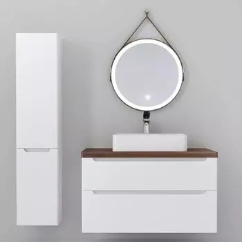 Мебель для ванной Jorno Wood 100, белая, темная столешница