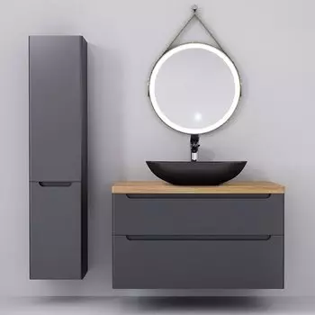 Мебель для ванной Jorno Wood 100, серая, светлая столешница