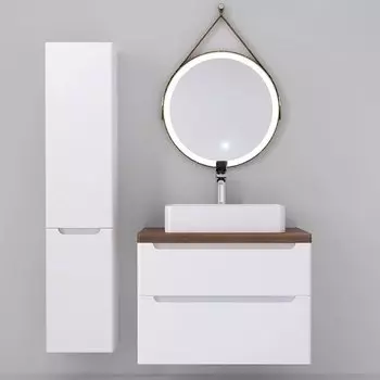 Мебель для ванной Jorno Wood 80, белая, темная столешница