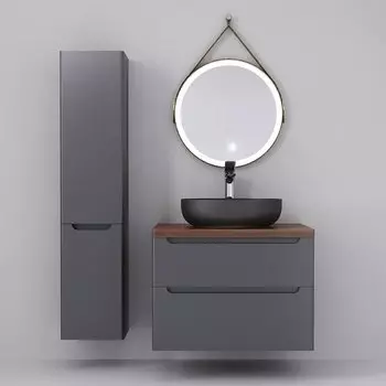 Мебель для ванной Jorno Wood 80, серая, темная столешница