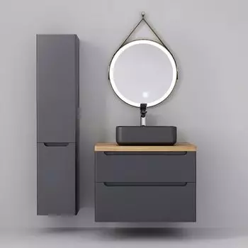 Мебель для ванной Jorno Wood 80, серая, светлая столешница