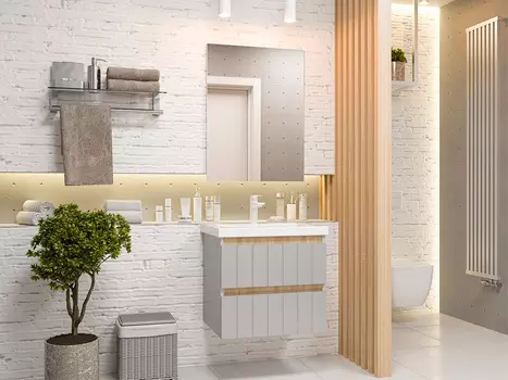 Мебель для ванной Misty Грэй 60 подвесная, серый металлик/дуб сонома