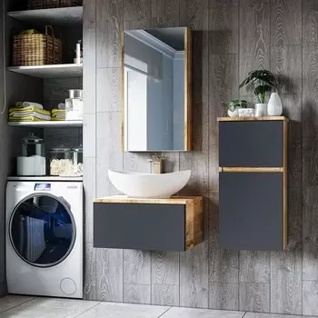 Мебель для ванной Misty Ива 60 подвесная, с 1 ящиком, графит/каштан