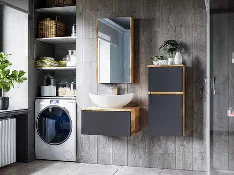 Мебель для ванной Misty Ива 90 подвесная, с 1 ящиком, графит/каштан