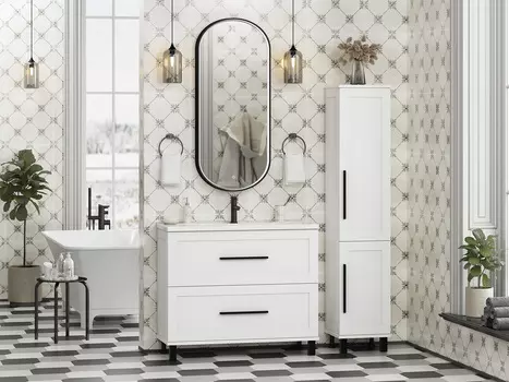 Мебель для ванной Misty Модерн 100 напольная, 2 ящика, белый матовый