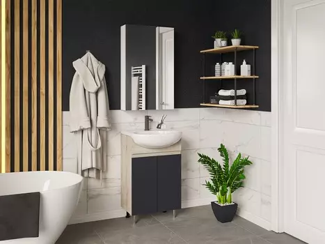 Мебель для ванной Misty Поло 50 напольная, дуб галифакс белый/антрацит