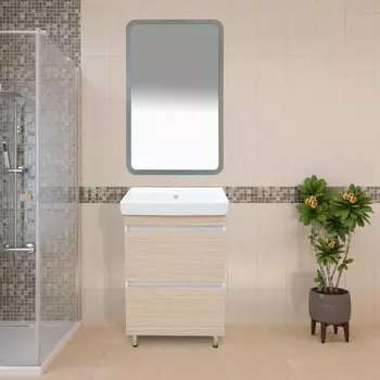 Мебель для ванной Misty Слим 50 напольная, белый/светлое дерево