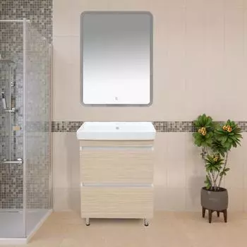 Мебель для ванной Misty Слим 60 напольная, белый/светлое дерево