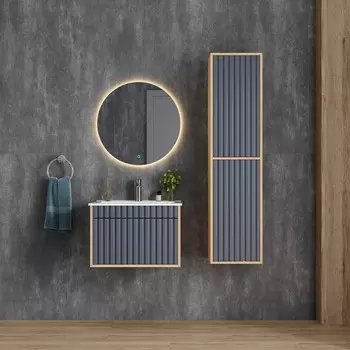 Мебель для ванной Onika Дайлер 60 подвесная, графит/дуб сонома (раковина Бергамо Нова 60)