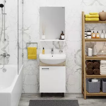 Мебель для ванной Onika Эко 52 сонома Black напольная, разборная, белый/дуб сонома