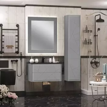 Мебель для ванной Opadiris Луиджи 90 подвесная, серый матовый, раковина черная