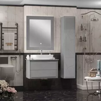 Мебель для ванной Opadiris Луиджи 90 столешницей, подвесная, с раковиной One, серая матовая