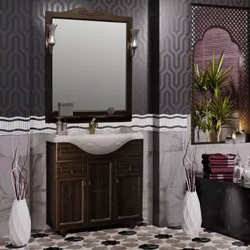 Мебель для ванной Opadiris Тибет 85 с декоративной решеткой, орех антик