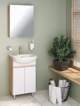 Мебель для ванной Runo Лада 50 напольная, 2 дверцы, блэквуд/белый