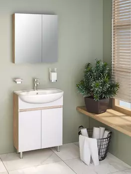 Мебель для ванной Runo Лада 60 напольная, 2 дверцы, блэквуд/белый