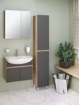 Мебель для ванной Runo Лада 60 подвесная, графит, дуб серый (раковина Уют 60)