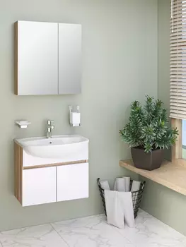 Мебель для ванной Runo Лада 60 подвесная, 2 дверцы, блэквуд/белый