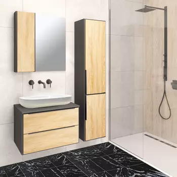 Мебель для ванной Runo Мальта 70 дуб/черный, подвесная (Infinity 60)