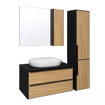 Мебель для ванной Runo Мальта 85 дуб/черный (Caspia 60 Oval)