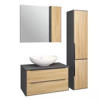 Мебель для ванной Runo Мальта 85 подвесная, дуб/черный