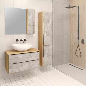 Мебель для ванной Runo Мальта 85 подвесная, серый/дуб