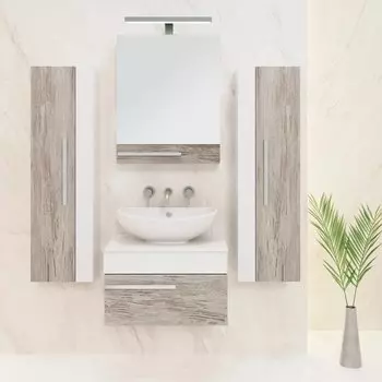 Мебель для ванной Runo Вудлайн 65 скандинавский дуб, раковина Гамма 56