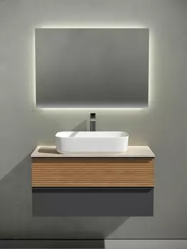 Мебель для ванной Sancos Delta 100 подвесная, столешница kreman, дуб красный/графит (с отверстием под смеситель)