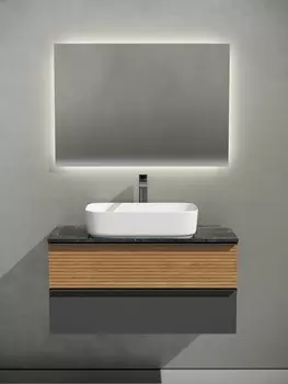 Мебель для ванной Sancos Delta 100 подвесная, столешница black sky, дуб красный/графит (с отверстием под смеситель)