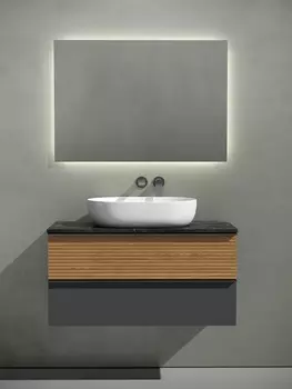 Мебель для ванной Sancos Delta 100 подвесная, столешница black sky, дуб красный/графит (без отверстия под смеситель)