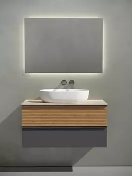 Мебель для ванной Sancos Delta 100 подвесная, столешница kreman, дуб красный/графит (без отверстия под смеситель)