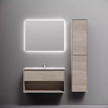 Мебель для ванной Sancos Marmi 1.0 90 подвесная, 1 ящик, открытая ниша, дуб галифакс натуральный (раковина CN7002)