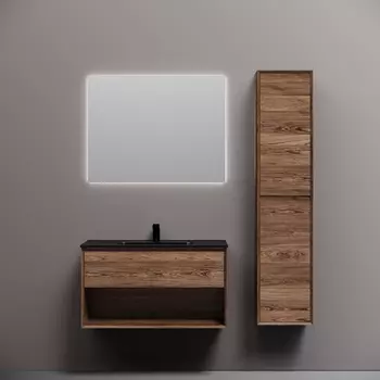 Мебель для ванной Sancos Marmi 1.0 90 подвесная, 1 ящик, открытая ниша, дуб чарльстон (раковина СN7002MB)