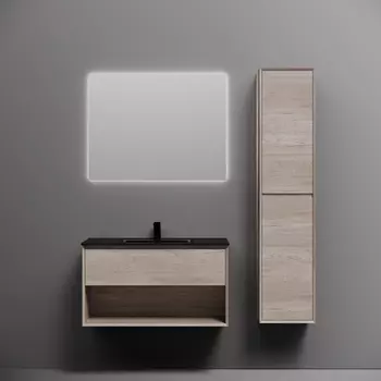 Мебель для ванной Sancos Marmi 1.0 90 подвесная, 1 ящик, открытая ниша, дуб галифакс натуральный (раковина СN7002MB)