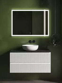 Мебель для ванной Sancos Snob R 100 подвесная, столешница black sky, Bianco (без отверстия под смеситель)