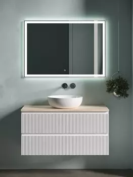 Мебель для ванной Sancos Snob R 100 подвесная, столешница kreman, Bianco (без отверстия под смеситель)