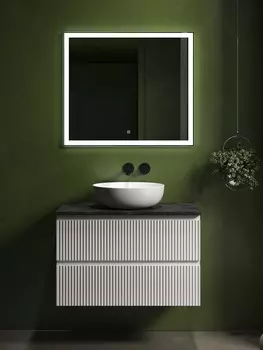 Мебель для ванной Sancos Snob R 80 подвесная, столешница black sky, Bianco (без отверстия под смеситель)