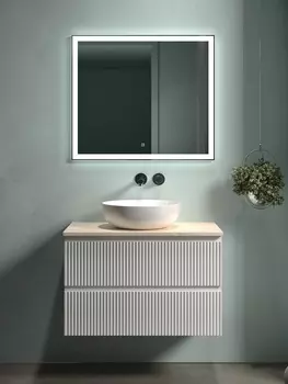 Мебель для ванной Sancos Snob R 80 подвесная, столешница kreman, Bianco (без отверстия под смеситель)