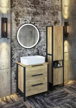 Мебель для ванной Sanflor Гард 70/2 напольная, дуб крафт золотой, черная