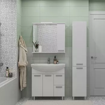 Мебель для ванной SanStar Аура 80 напольная, белая (раковина Балтика 80)