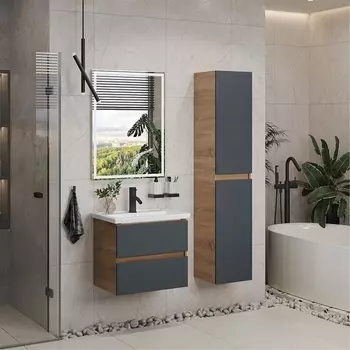 Мебель для ванной SanStar Инфинити 60 подвесная, дуб сонома светлый/графит софт