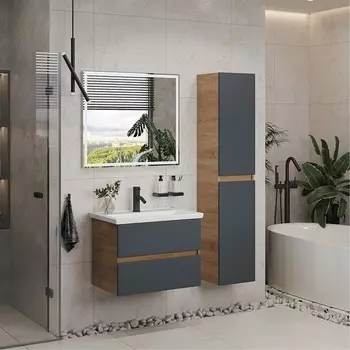 Мебель для ванной SanStar Инфинити 70 подвесная, дуб сонома светлый/графит софт