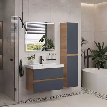 Мебель для ванной SanStar Инфинити 80 подвесная, дуб сонома светлый/графит софт (раковина Фест 80)