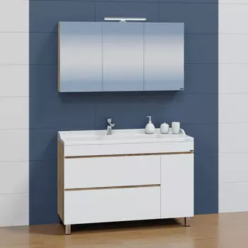 Мебель для ванной СанТа Марс 120 напольная, янтарное дерево/белый (раковина Сириус 120)