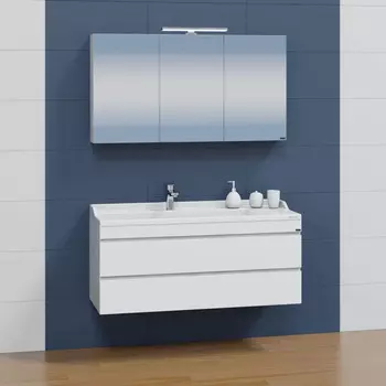 Мебель для ванной СанТа Марс 120 подвесная, светлое дерево/белый (раковина Сириус 120)