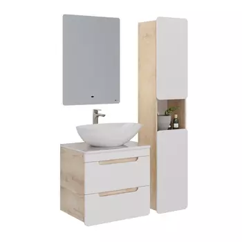 Мебель для ванной со столешницей Lemark Olivia 65 подвесная, дуб кантри, белый глянец (раковина Триумф)