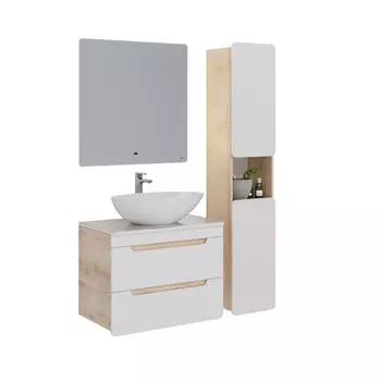 Мебель для ванной со столешницей Lemark Olivia 80 подвесная, дуб кантри, белый глянец (раковина Триумф)